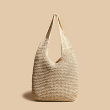 Lea | Damen Sommer Strand Umhängetasche aus geflochtenem Stroh mit Schultergurt in Beige