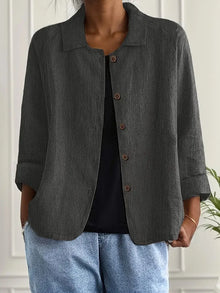 Damen Langarm Elegant Sommer Bluse in Dunkelgrau
