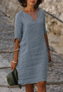 Elvy | Elegantes V-Ausschnitt Kleid in Grau