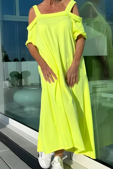 Vathsala - Langes Schulterfreies Sommer Kleid in Gelb