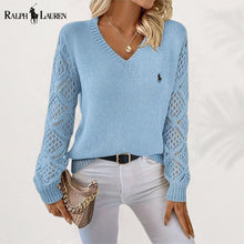 Eleganter Strickpullover mit V-Ausschnitt in Blau