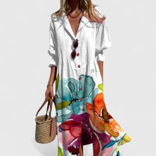 Damen Knopfleiste V-Ausschnitt Sommer Boho Midikleid in Weiß