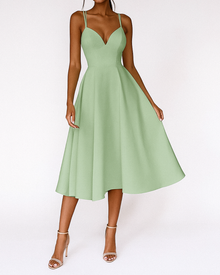 Damen Sommer Spaghettiträger Hochzeitsgast Midikleid in Grün