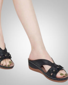 Damen Klassisch Orthopädische Pantolette Sandalen in Schwarz