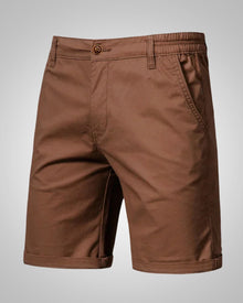 Herren Casual Knopf Elastisch Chino Shorts in Braun