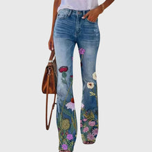 Damen Lässig Blumenmunster Enge Jeans Hose in Blumig 6