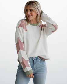 Buntes Langarm-Sweatshirt für Damen mit Applikationen in Rosa