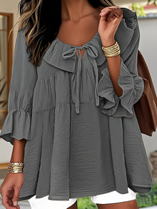 Garbine – Elegante Bluse Mit Rüschen Am Ausschnitt in Grau