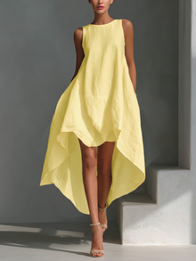 Alyna – Ärmelloses Midikleid Mit Asymmetrischem Saum in Gelb