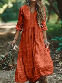 Shirron – Modisches Langes Kleid Mit V-Ausschnitt in Orange
