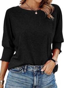 Wilma | Einfache Rundhalsausschnitt Bluse in Schwarz