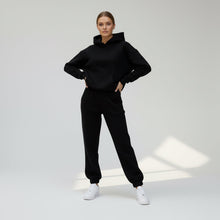 Oversized Loungewear Set für Damen mit Kapuzen Sweatshirt und Jogginghose in Schwarz