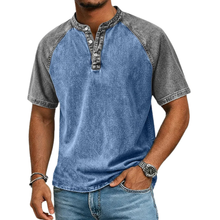 Paul | Vintage Zweifarbige Henley-Shirt in Blau