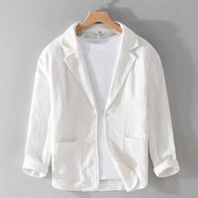 Herren Sommer Reverskragen Leinen Blazer in Weiß