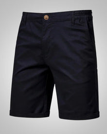 Herren Casual Knopf Elastisch Chino Shorts in Schwarz