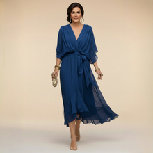 Marta | Chiffonkleid Mit V-Ausschnitt in Blau