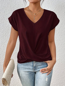 Cleo | Lässiges T-Shirt mit Sweetheart-Ausschnitt in Burgundisch