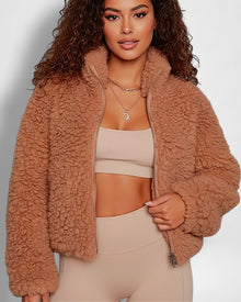 Teddy Bomberjacke für Damen in Braun