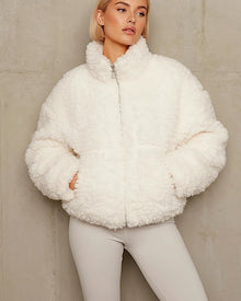 Teddy Bomberjacke für Damen in Weiß