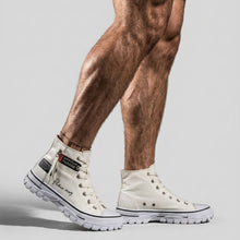 High Top Plateau Sneaker für Herren aus Baumwoll Canvas im Urban Stil in Weiß
