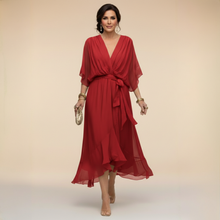 Marta | Chiffonkleid Mit V-Ausschnitt in Rot