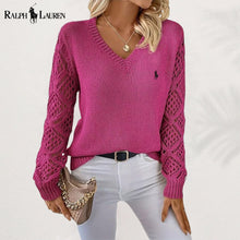 Eleganter Strickpullover mit V-Ausschnitt in Rosa