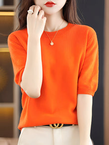 Nadine | Gemütlicher Kurzarmpullover in Hellorange