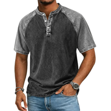 Paul | Vintage Zweifarbige Henley-Shirt in Schwarz