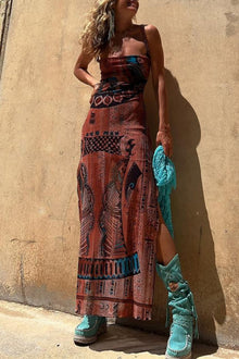 Sabine – Maxikleid für Damen mit Schnürung am Nacken und am Rücken sowie Schlitz in Blau