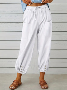 Damen Leichte Cropped Sommer Hose mit Kordelzug in Weiß