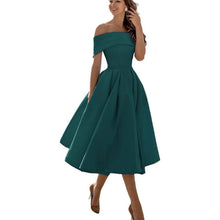 Damen Ein-Schulter Ausgestellt Midikleid in Dark Green