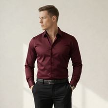 Bügelfreies Slim-Fit langarm Hemd für Herren mit Kragen in einfarbigem Design in Rot