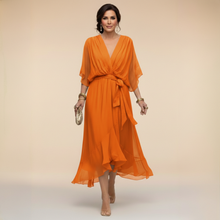 Marta | Chiffonkleid Mit V-Ausschnitt in Orange