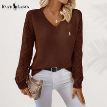 Eleganter Strickpullover mit V-Ausschnitt in Braun