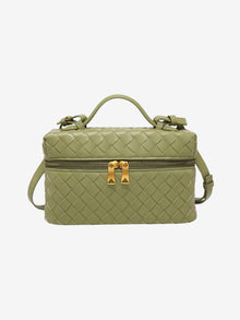 Julia | Strukturierte, glänzende Tasche aus gewebtem Material in Grüner Travertin