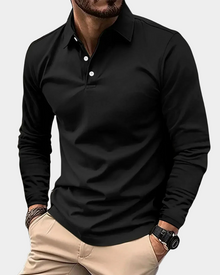 Langarm Poloshirt Herren | Klarer Kragen & Sportlicher Sitz in Schwarz