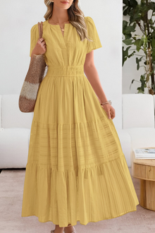 Damen Gestuft Boho Strand Midikleid in Gelb