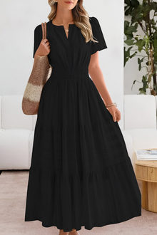 Damen Gestuft Boho Strand Midikleid in Schwarz