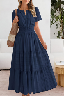 Damen Gestuft Boho Strand Midikleid in Marineblau