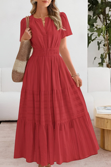 Damen Gestuft Boho Strand Midikleid in Rot