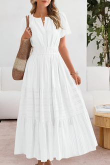 Damen Gestuft Boho Strand Midikleid in Weiß