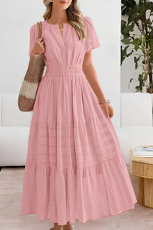 Damen Gestuft Boho Strand Midikleid in Rosa