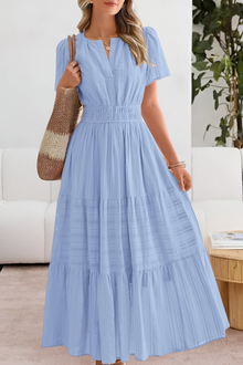 Damen Gestuft Boho Strand Midikleid in Blau