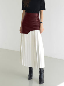 Damen Sommer Asymmetrischer Plissiert Midi Rock in Burgund