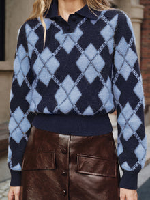Jasmin – Pullover mit Kragen und Argyle-Muster in Blau
