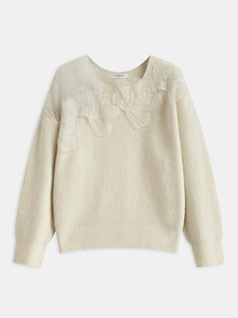 Erika – Pullover aus floraler Spitze, halbtransparent, mit Rundhalsausschnitt in Off-White