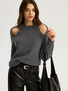 Deborah – Pullover aus geripptem Strick mit Ausschnitten in Grau