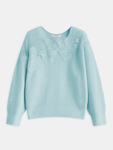 Erika – Pullover aus floraler Spitze, halbtransparent, mit Rundhalsausschnitt in Hellblau