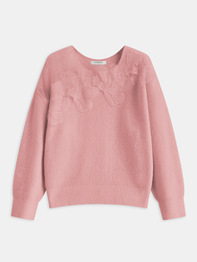 Erika – Pullover aus floraler Spitze, halbtransparent, mit Rundhalsausschnitt in Rosa