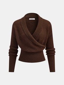 Barbara – Pullover aus Wollmischung mit Wickelausschnitt und V-Ausschnitt in Braun